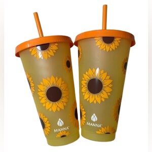 🆕 2-Pack 24oz Manna Color Changing Reusable Plastic Tumbler Cup w Lid Sunflower